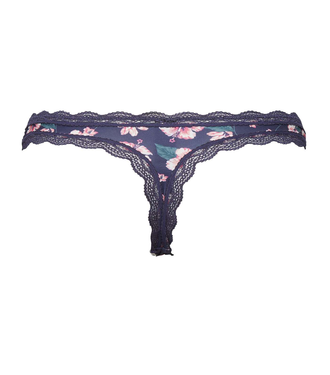 Navy Floral Lace Trim Thong Image 4
