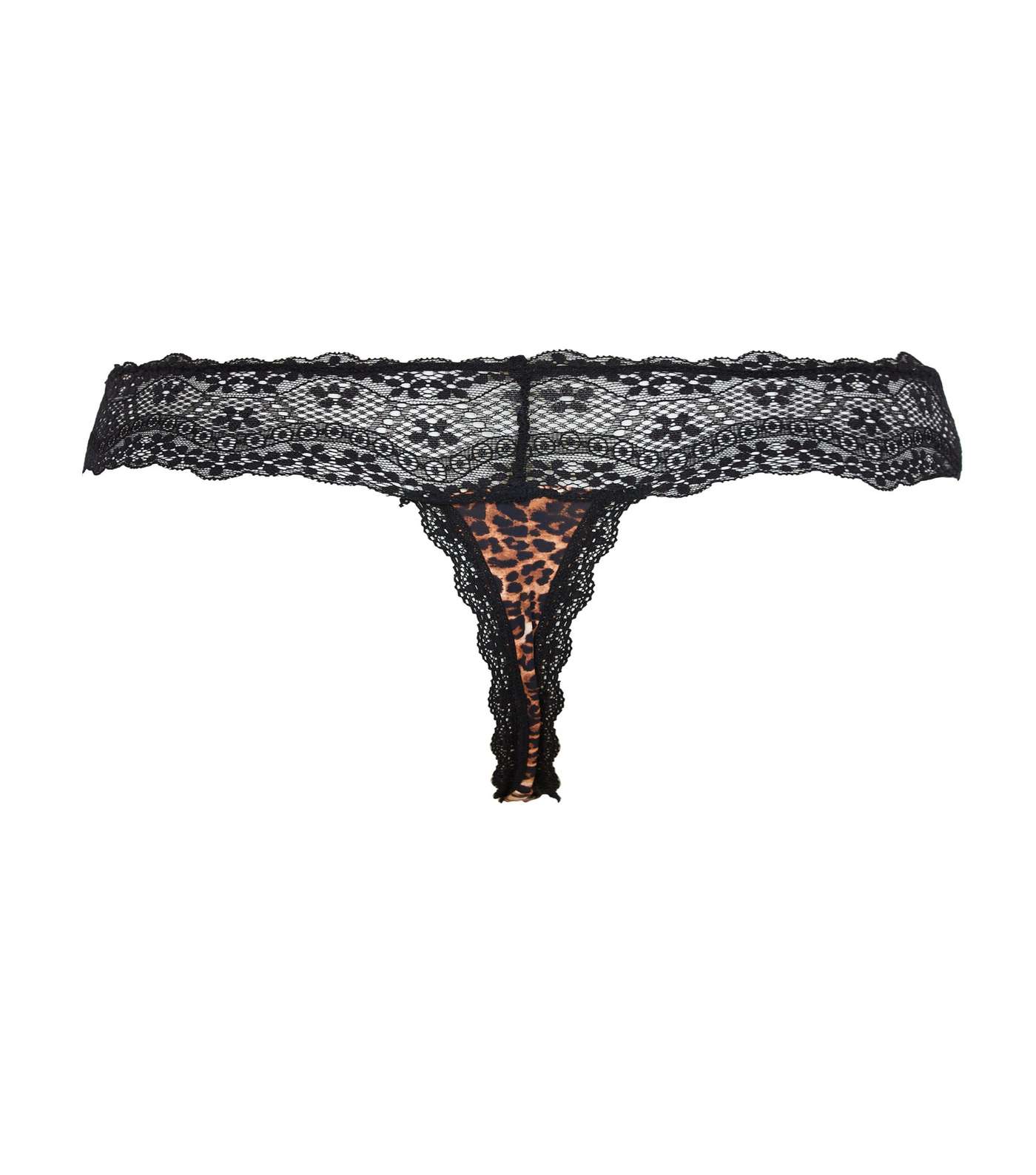 Black Leopard Print Lace Waist Thong Image 4