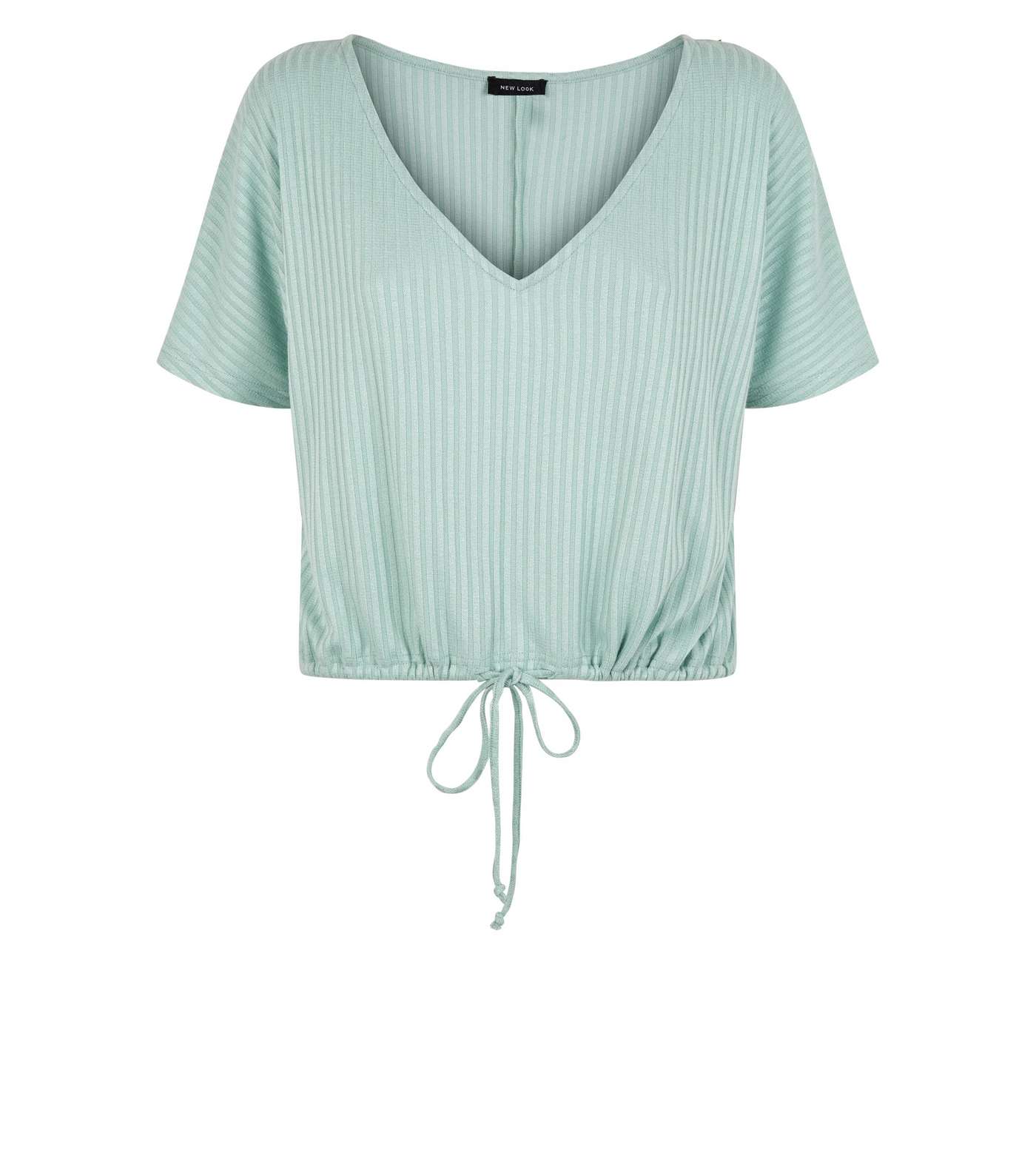 Light Green Drawstring Hem Fine Knit T-Shirt Image 4