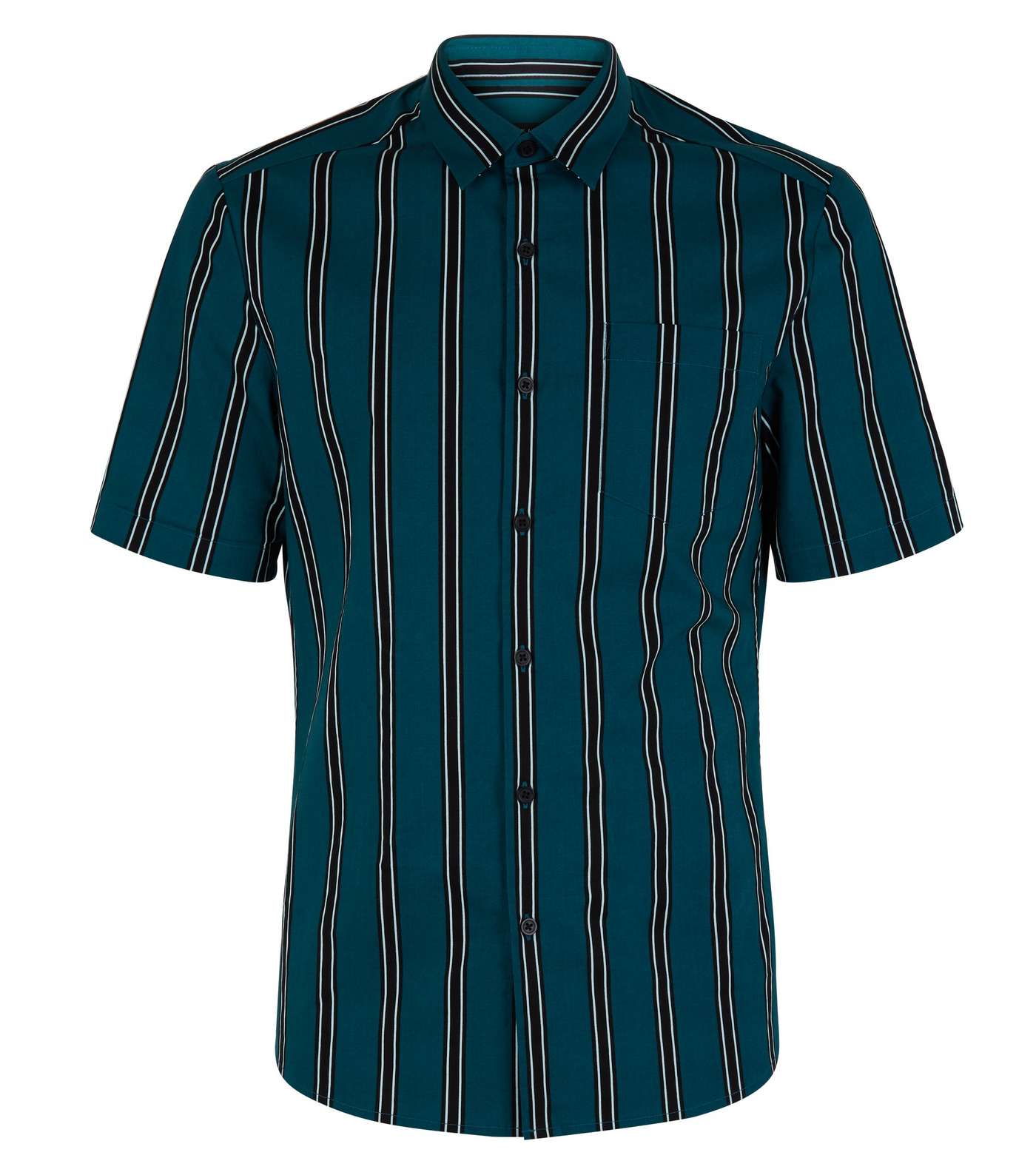 Green Vertical Stripe Muscle Fit Short Sleeve Shirt Image 4