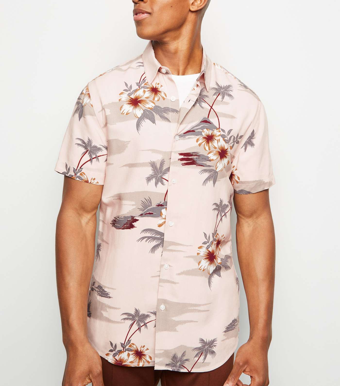 Pink Tropical Print Short Sleeve Shirt
