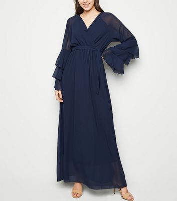 navy maxi dress with sleeves