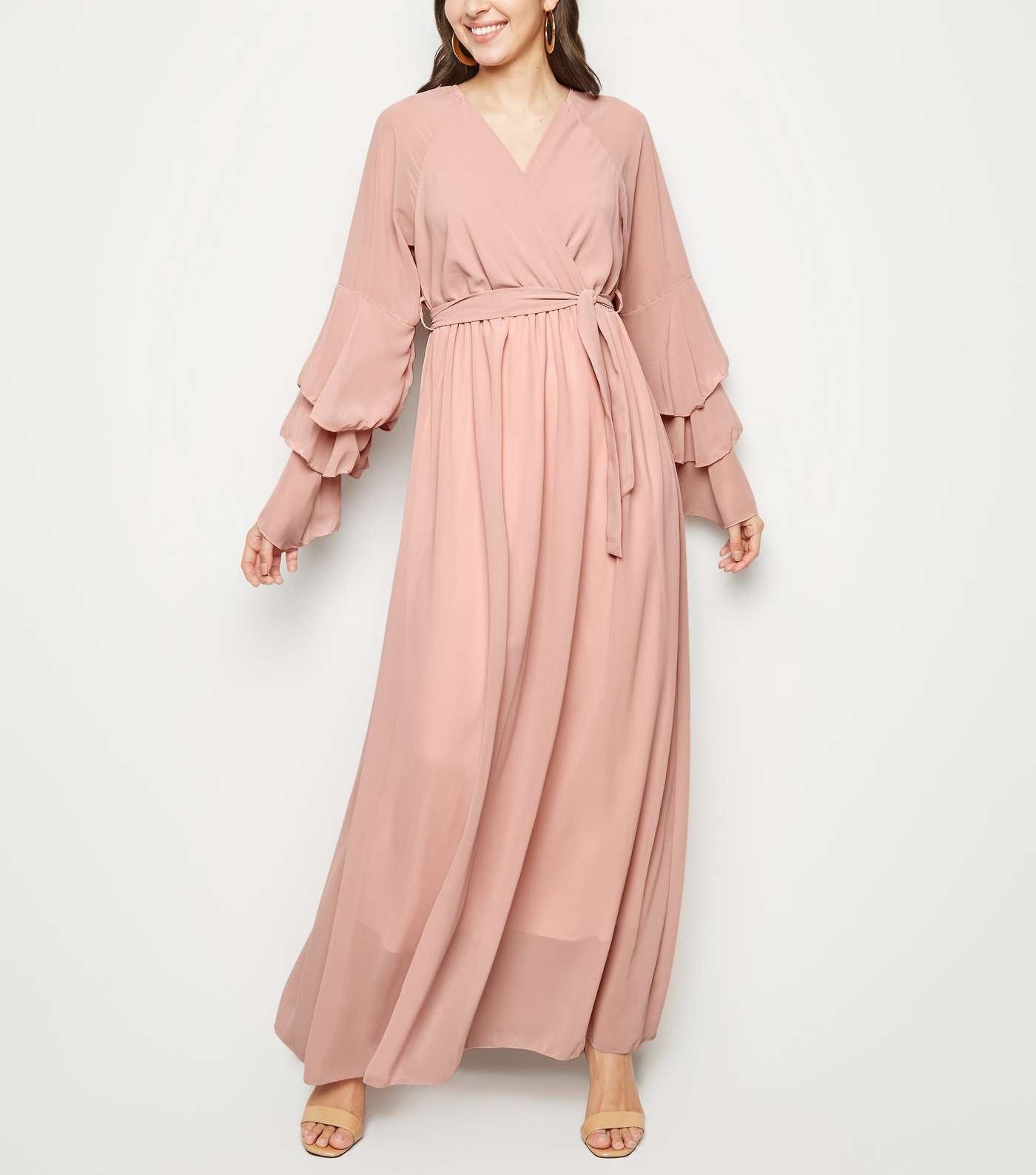 Mela Pink Chiffon Tiered Sleeve Maxi Dress 