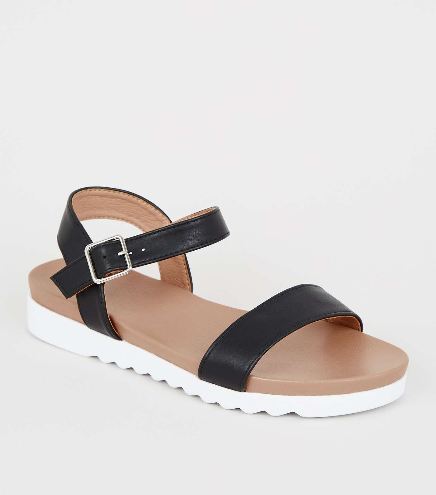 Girls Black Leather-Look Sporty Sandals