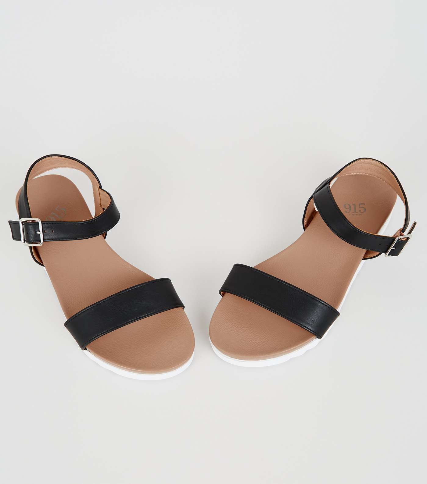 Girls Black Leather-Look Sporty Sandals Image 3
