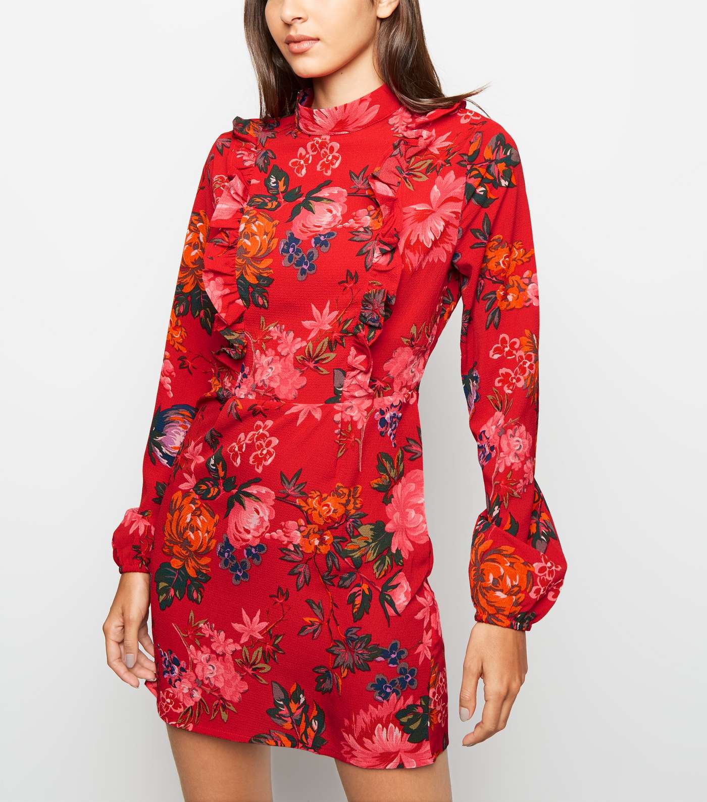 AX Paris Red Floral Print Frill Front Dress