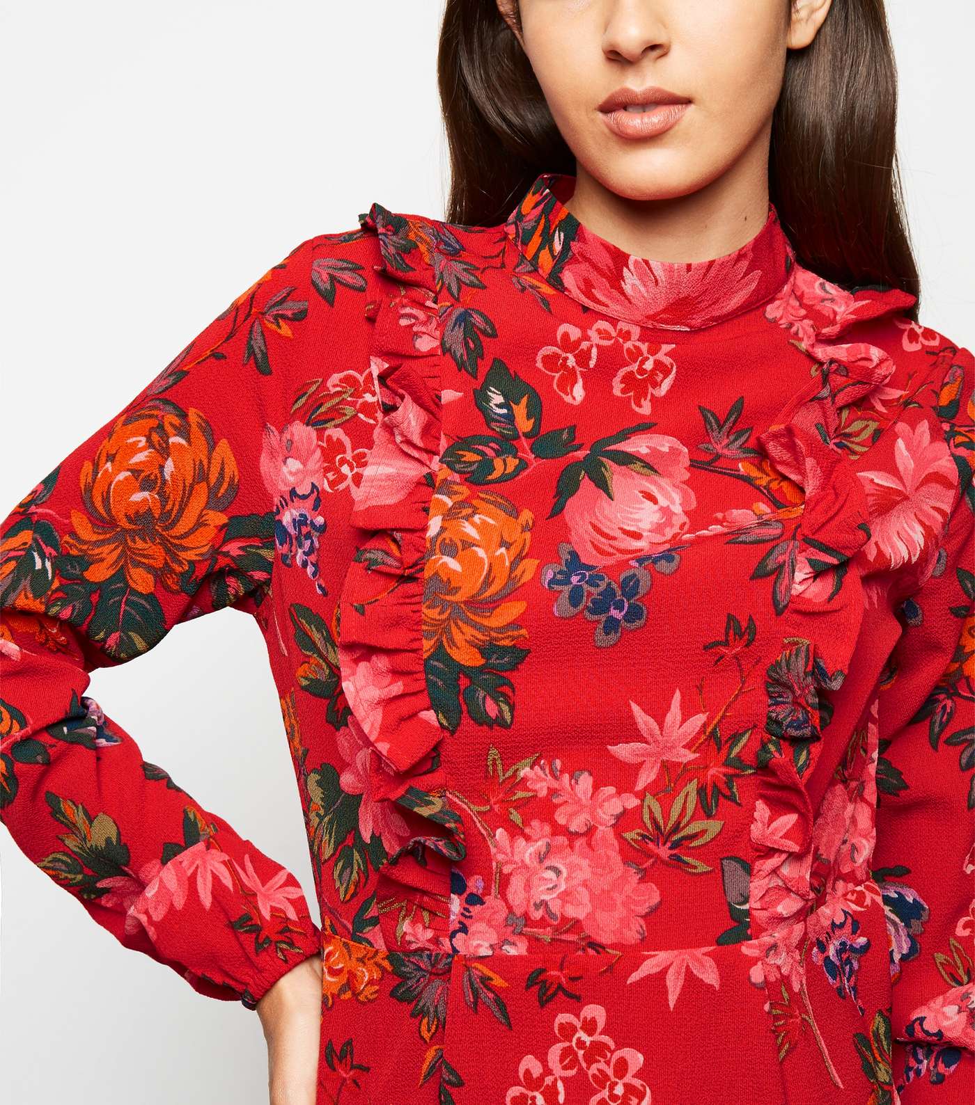 AX Paris Red Floral Print Frill Front Dress Image 5