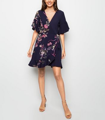 Ax paris navy hot sale floral wrap dress