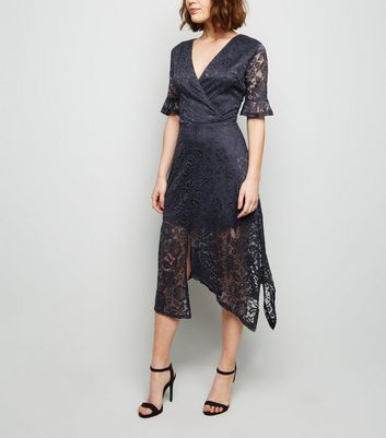 Image of AX Paris Navy Lace Overlay Midi Dress New Look
