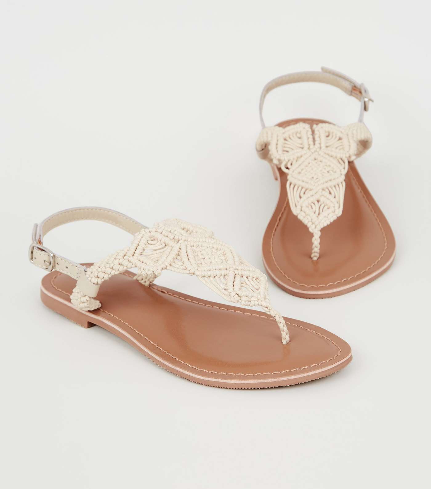 Girls Off White Leather Woven Flat Sandals Image 4