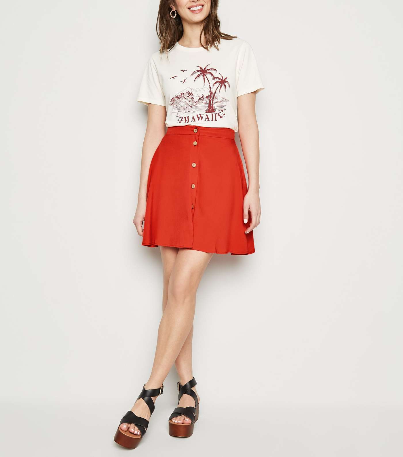 Red Button Up Mini Skirt  Image 2