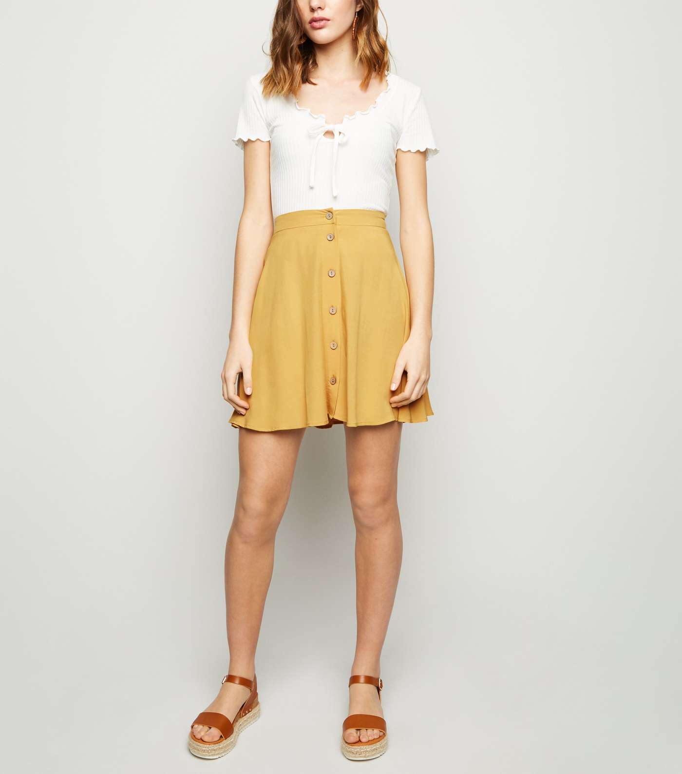 Mustard Button Up Mini Skirt 