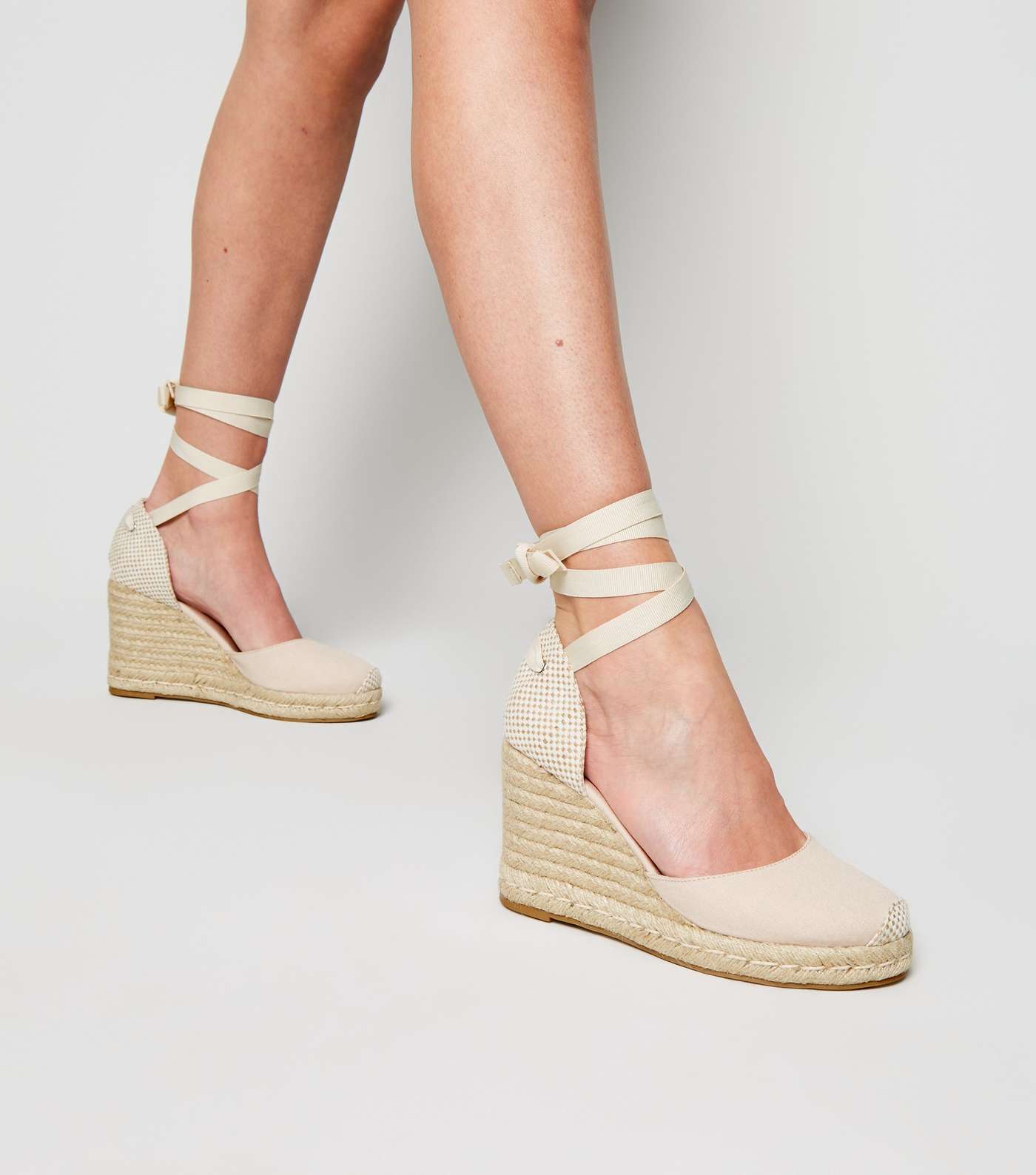 Nude Ribbon Ankle Tie Espadrille Wedges Image 2