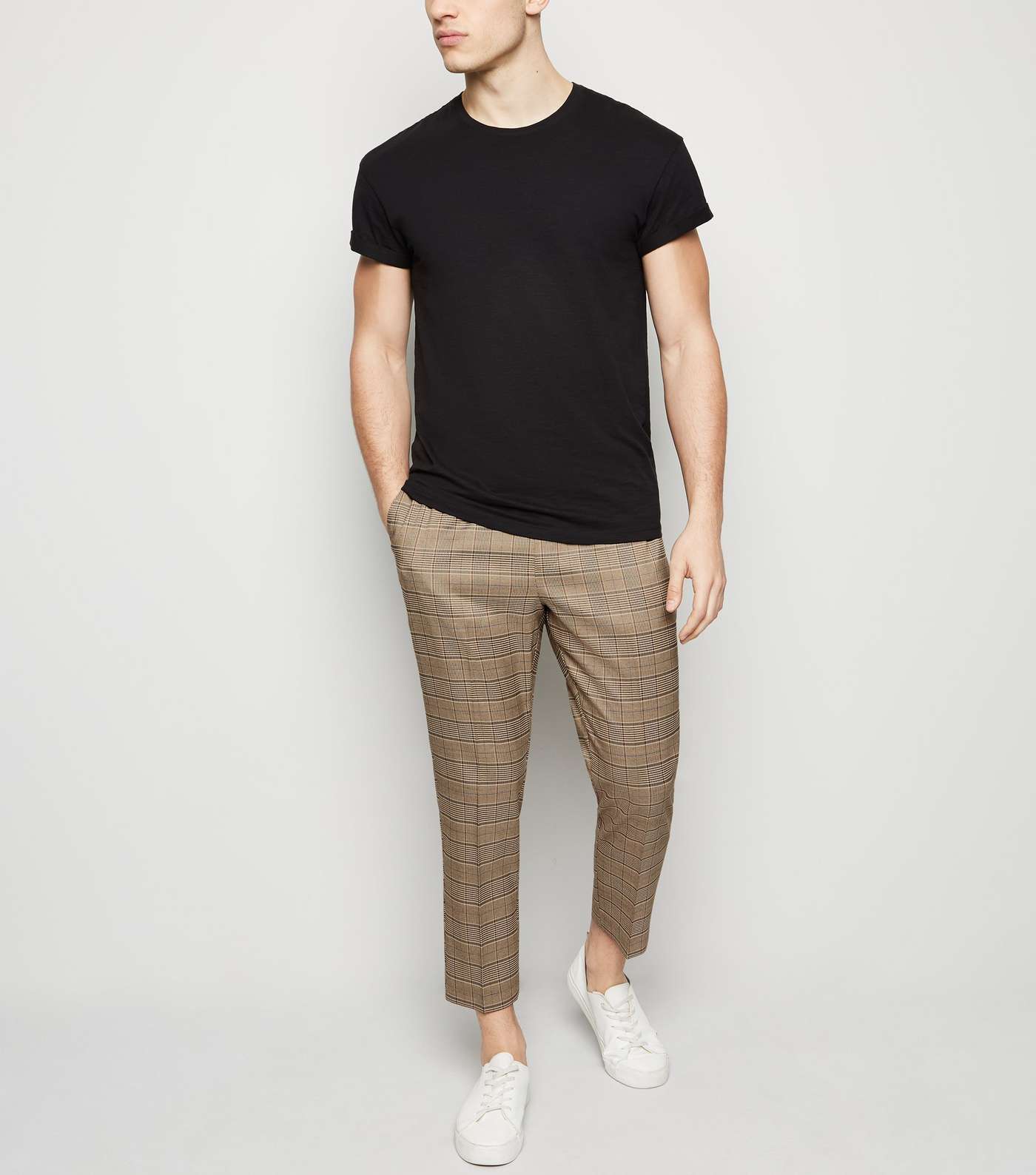 Brown Check Print Trousers Image 2