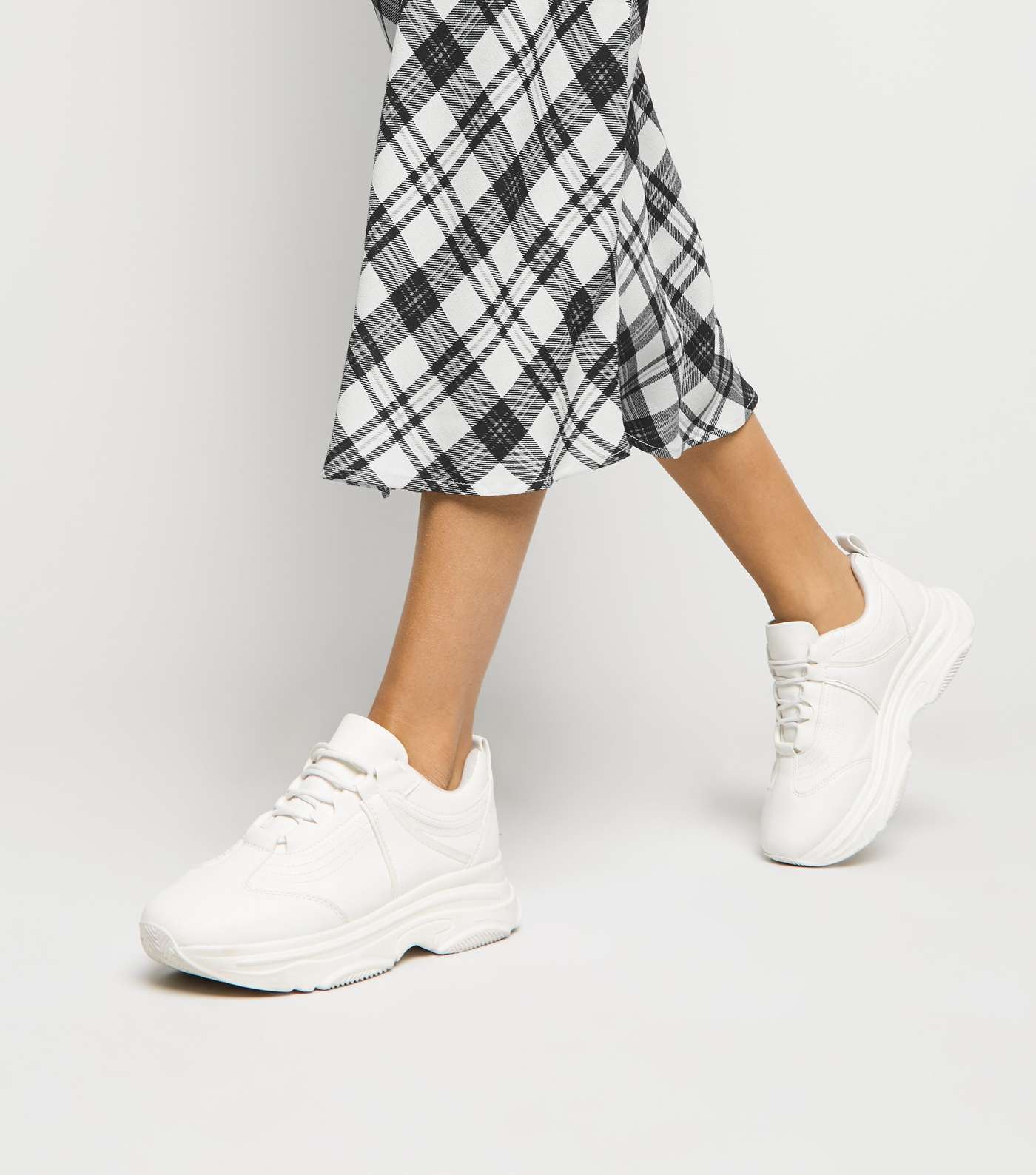 White Check Bias Cut Midi Skirt  Image 3