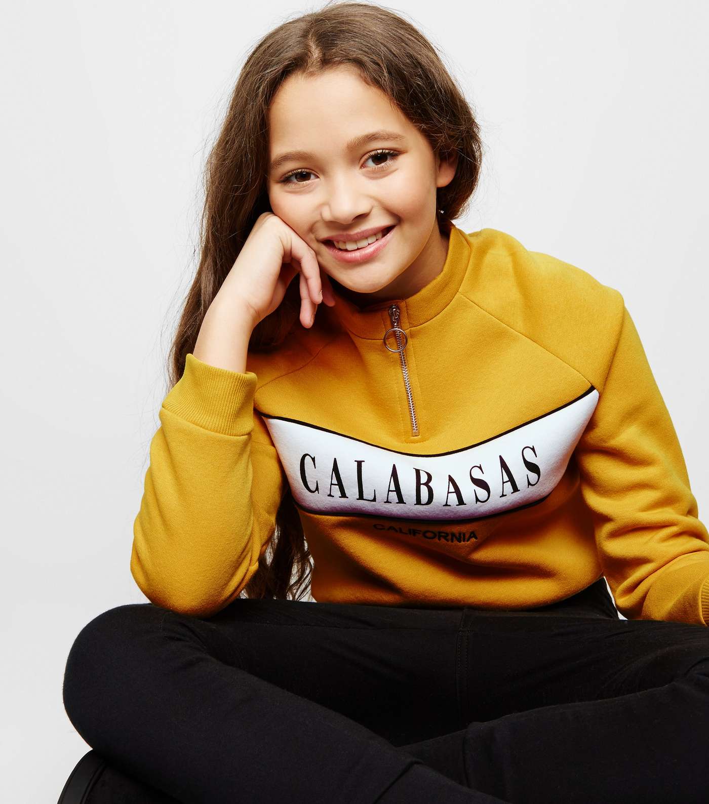 Girls Mustard Calabasas Slogan Sweatshirt Image 3