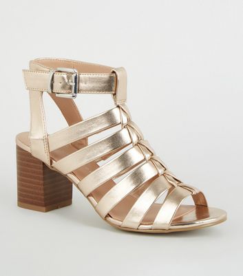 Rose gold block heels new cheap look