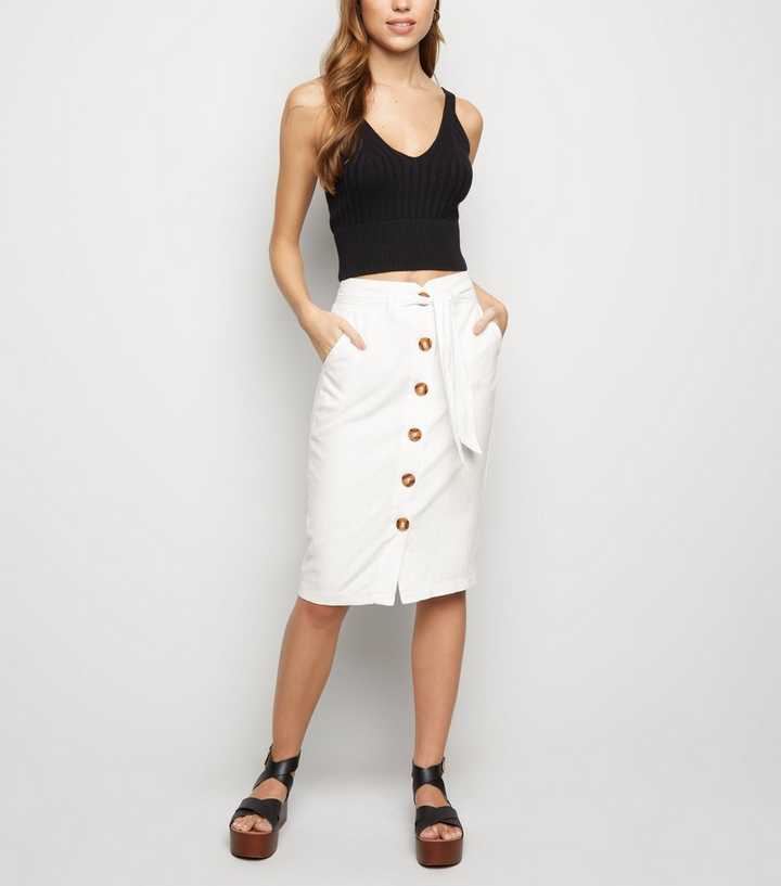 White Linen Blend Pencil Skirt