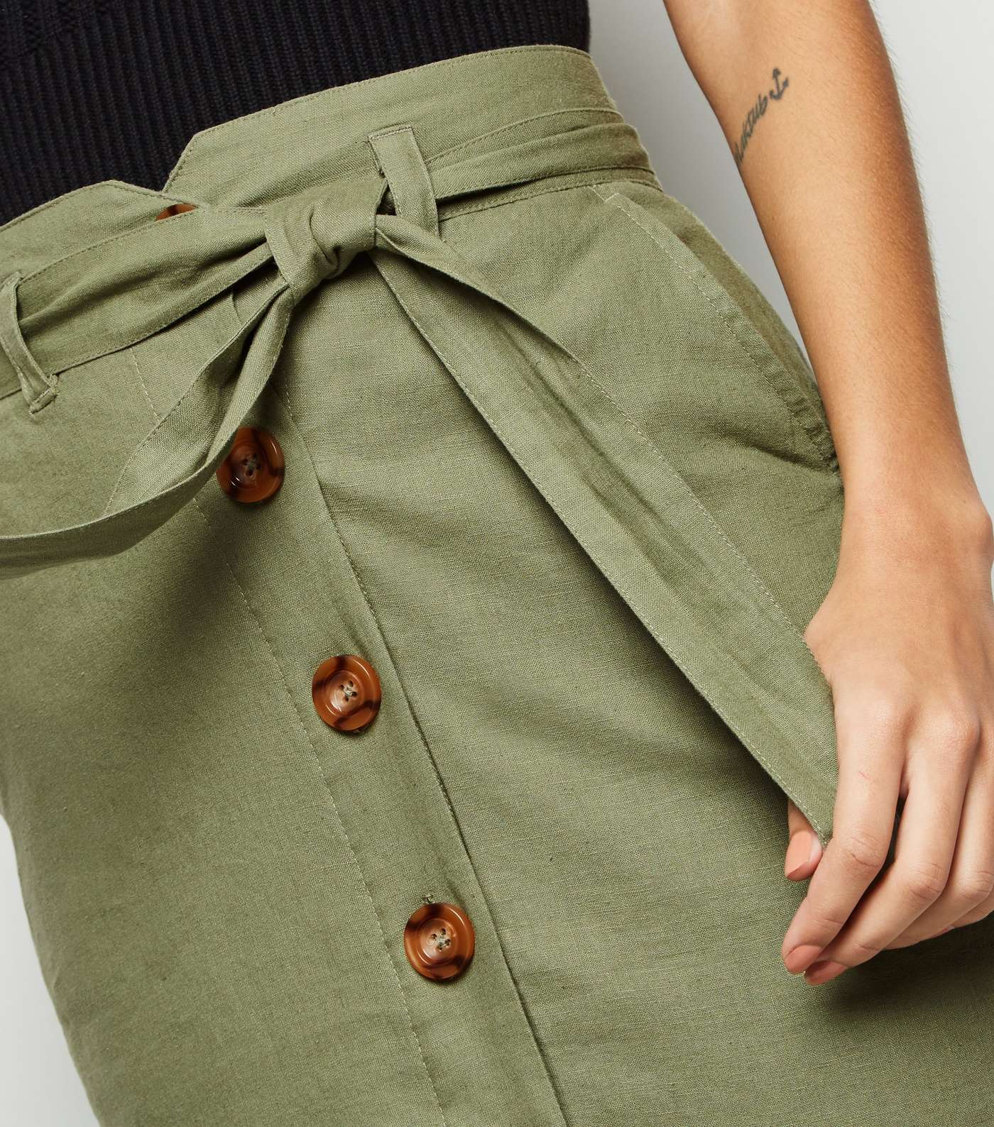 Olive Linen Blend Pencil Skirt  Image 5