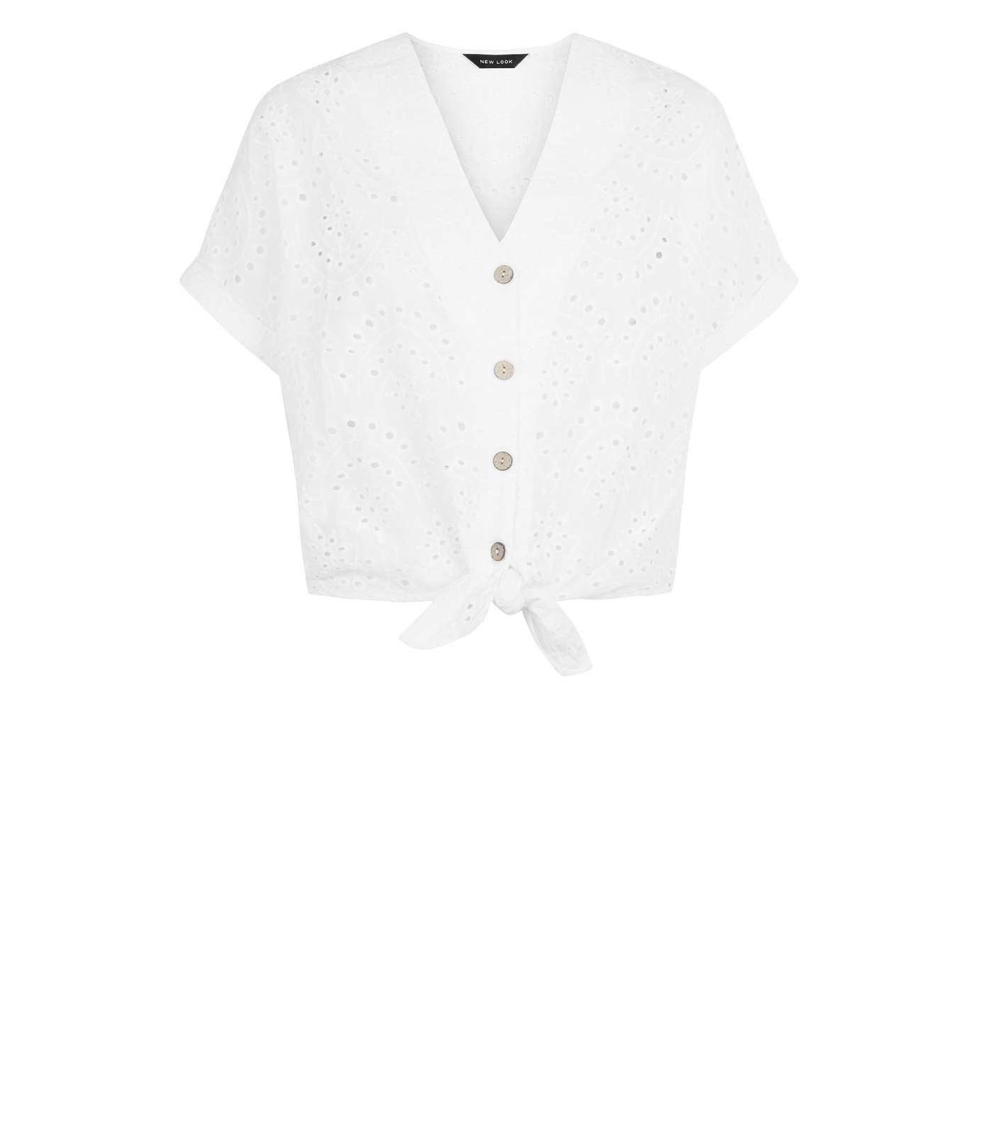 White Broderie Tie Front Shirt Image 4