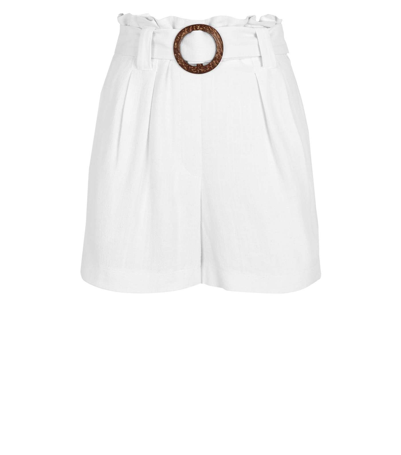 Off White Linen Look Buckle Shorts Image 4
