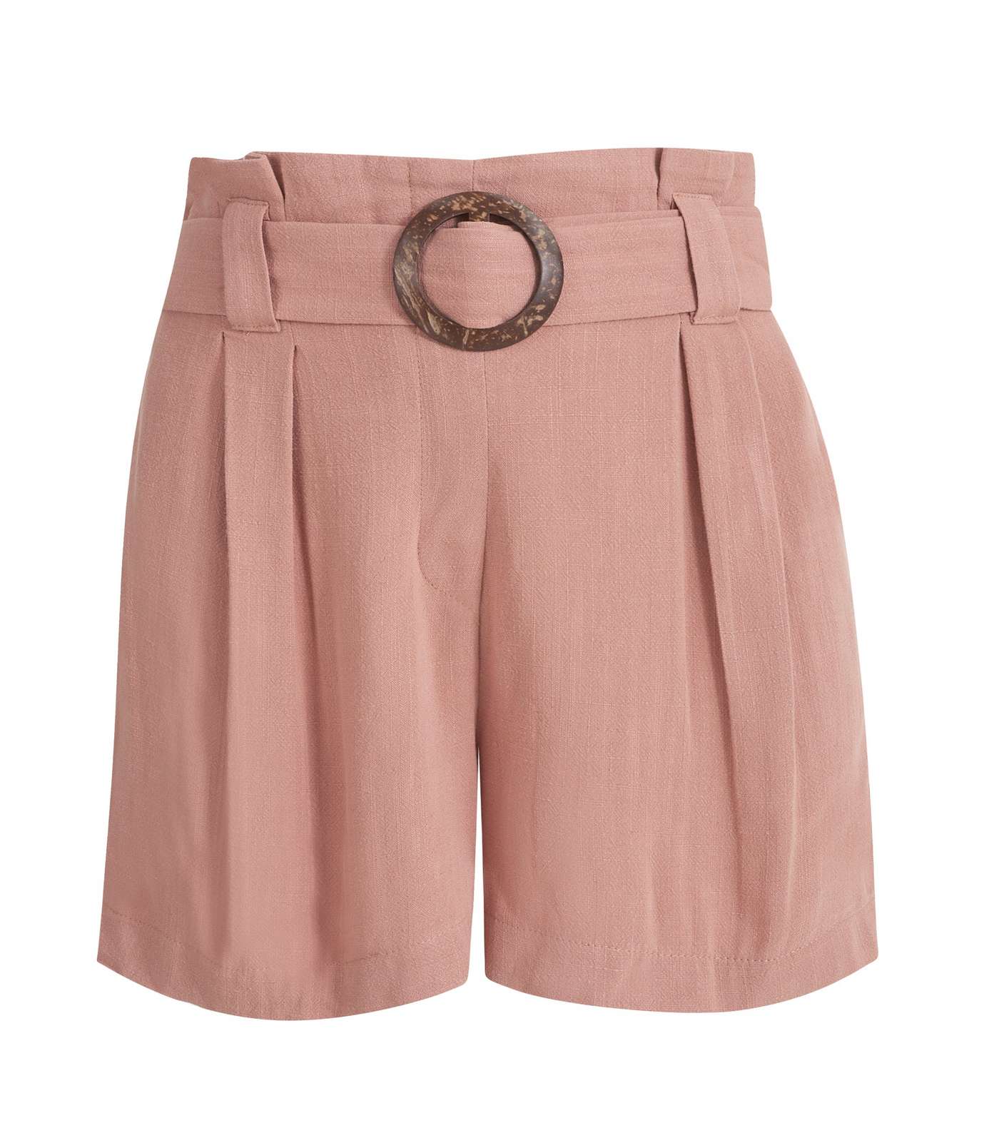 Pale Pink Linen Look Buckle Shorts