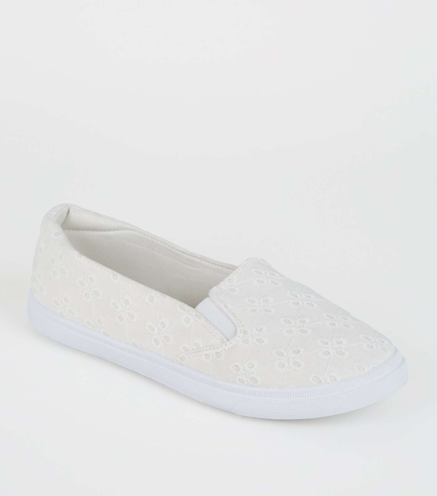 Girls Off White Broderie Slip-On Trainers