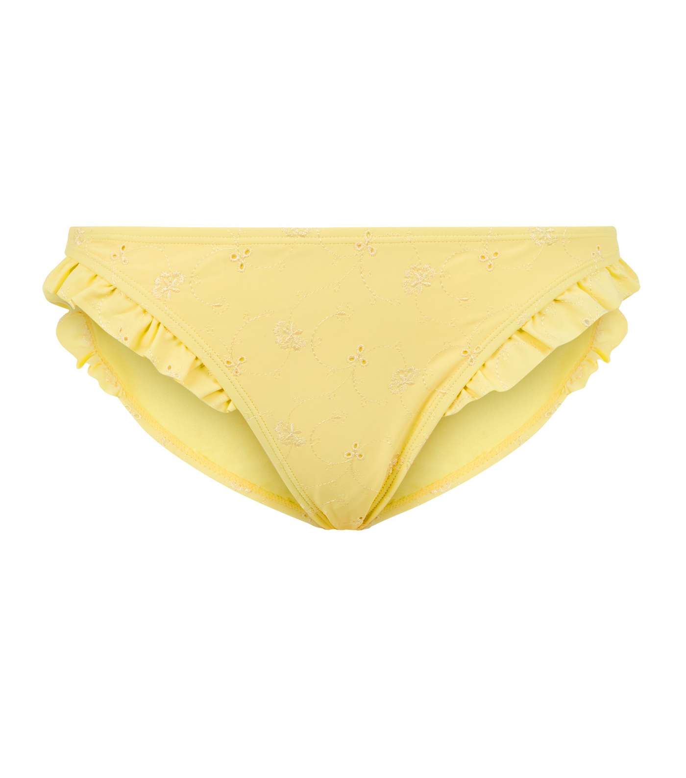 Yellow Broderie Frill Trim Bikini Bottoms Image 4