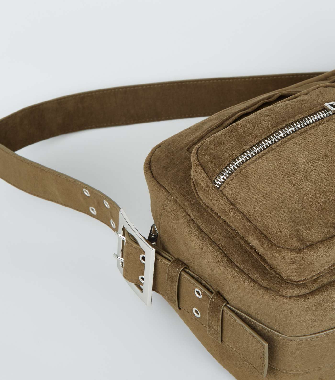 Khaki Suedette Utility Shoulder Bag Image 4