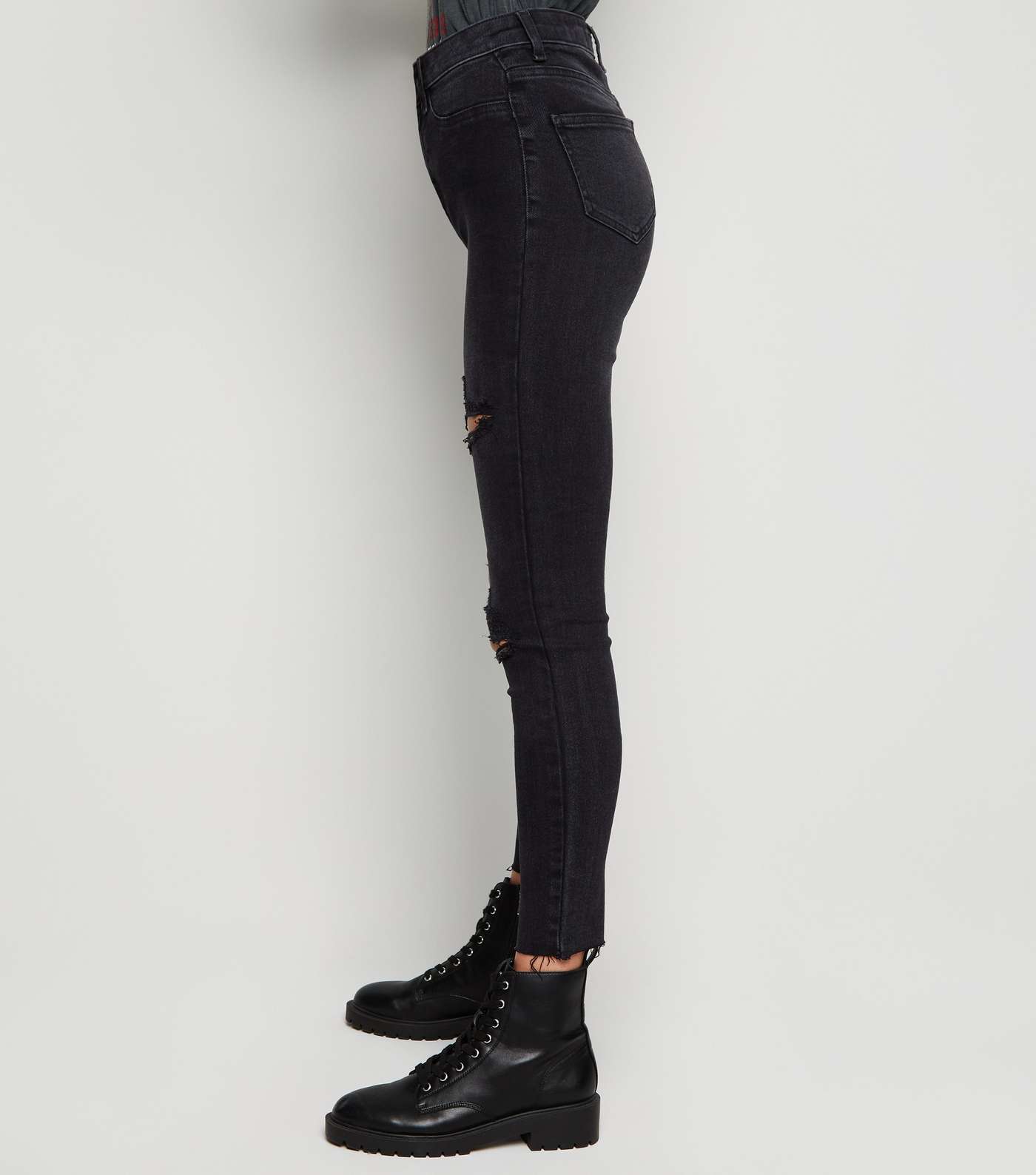 Black High Waist Ripped Hallie Super Skinny Jeans Image 5