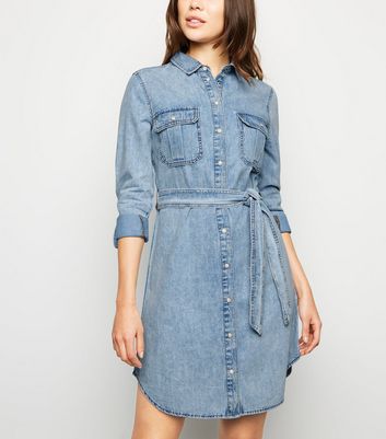 bright blue shirt dress