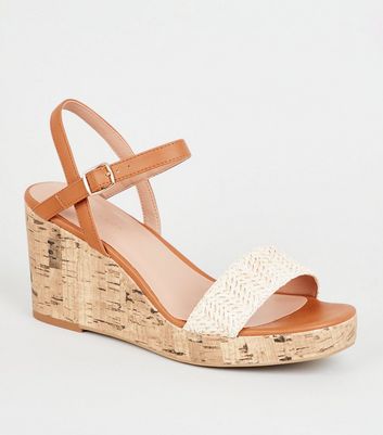 Off White Woven Strap Cork Wedges | New 