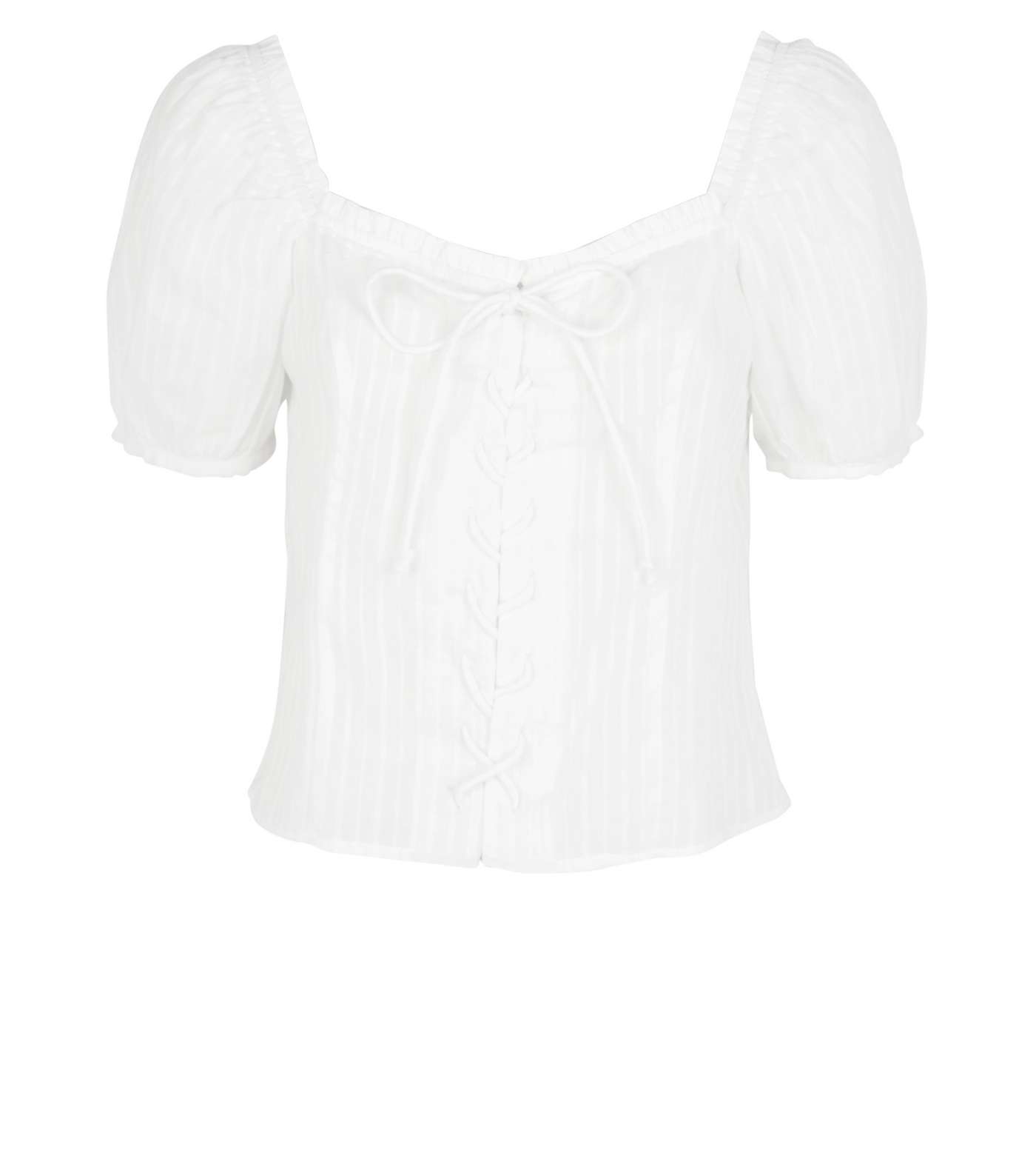 Off White Stripe Lace Up Milkmaid Blouse Image 4