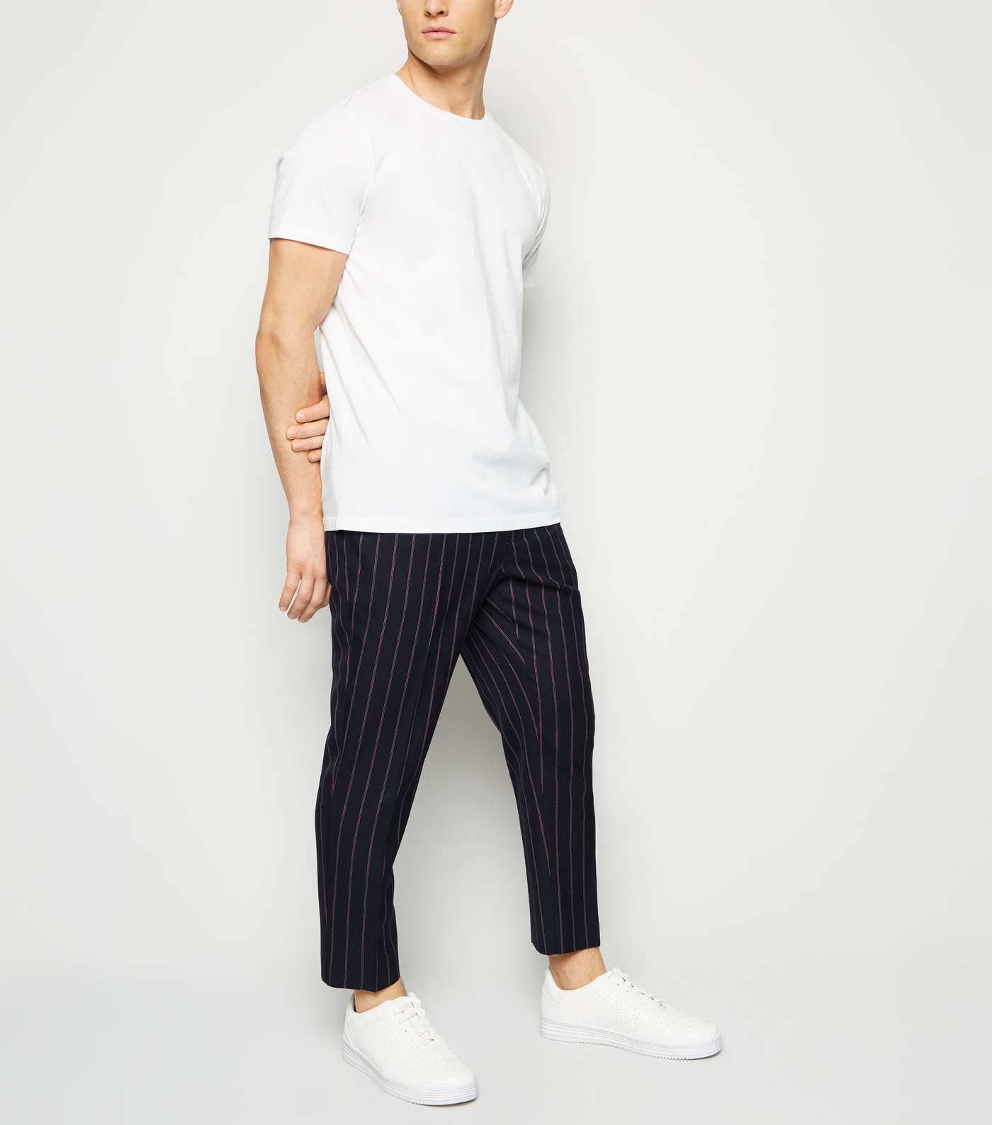 Navy Pinstripe Pull On Trousers Image 2