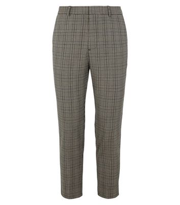 Image of Brown Check Skinny Crop Trousers New Look