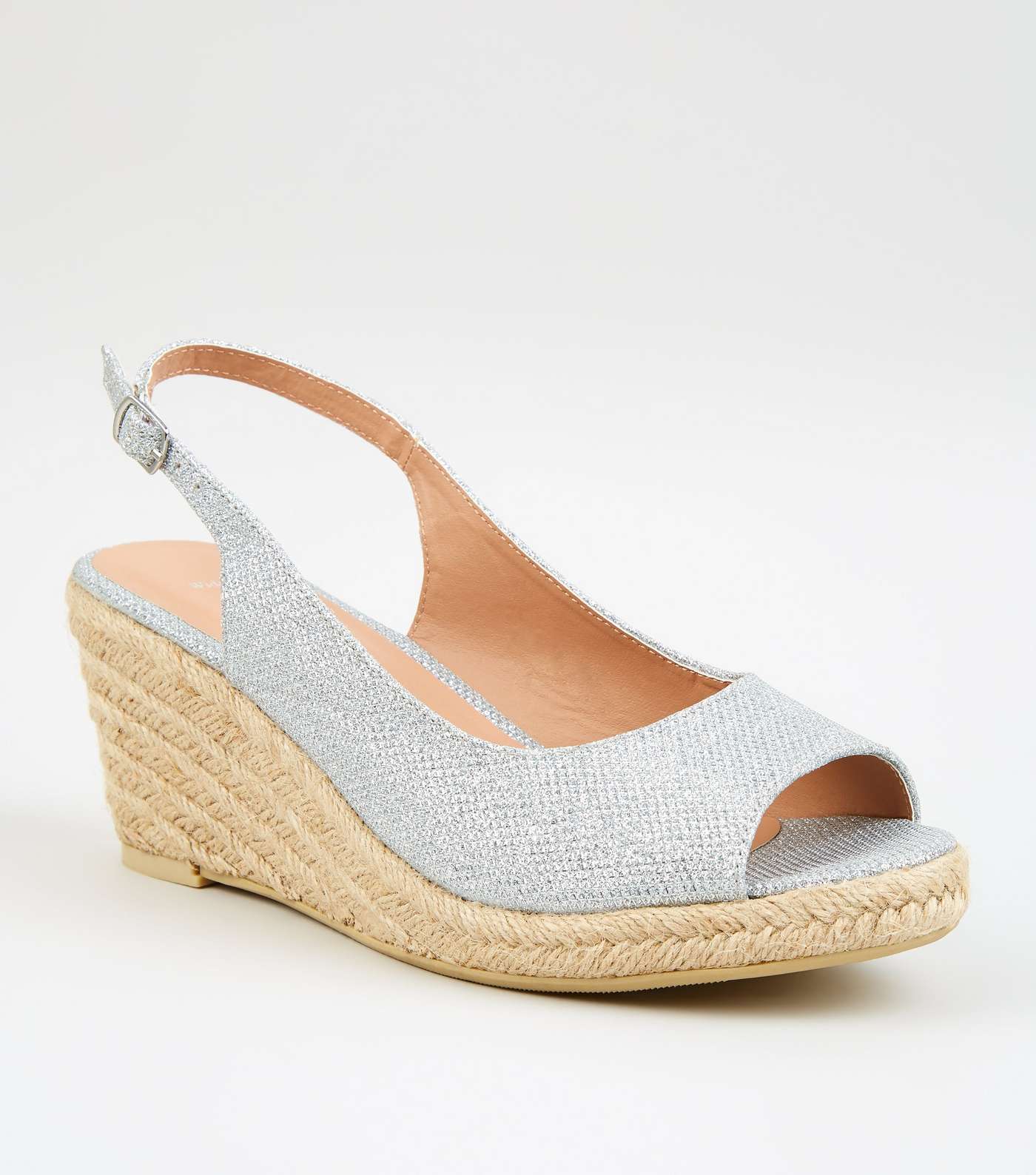 Wide Fit Silver Glitter Espadrille Wedges