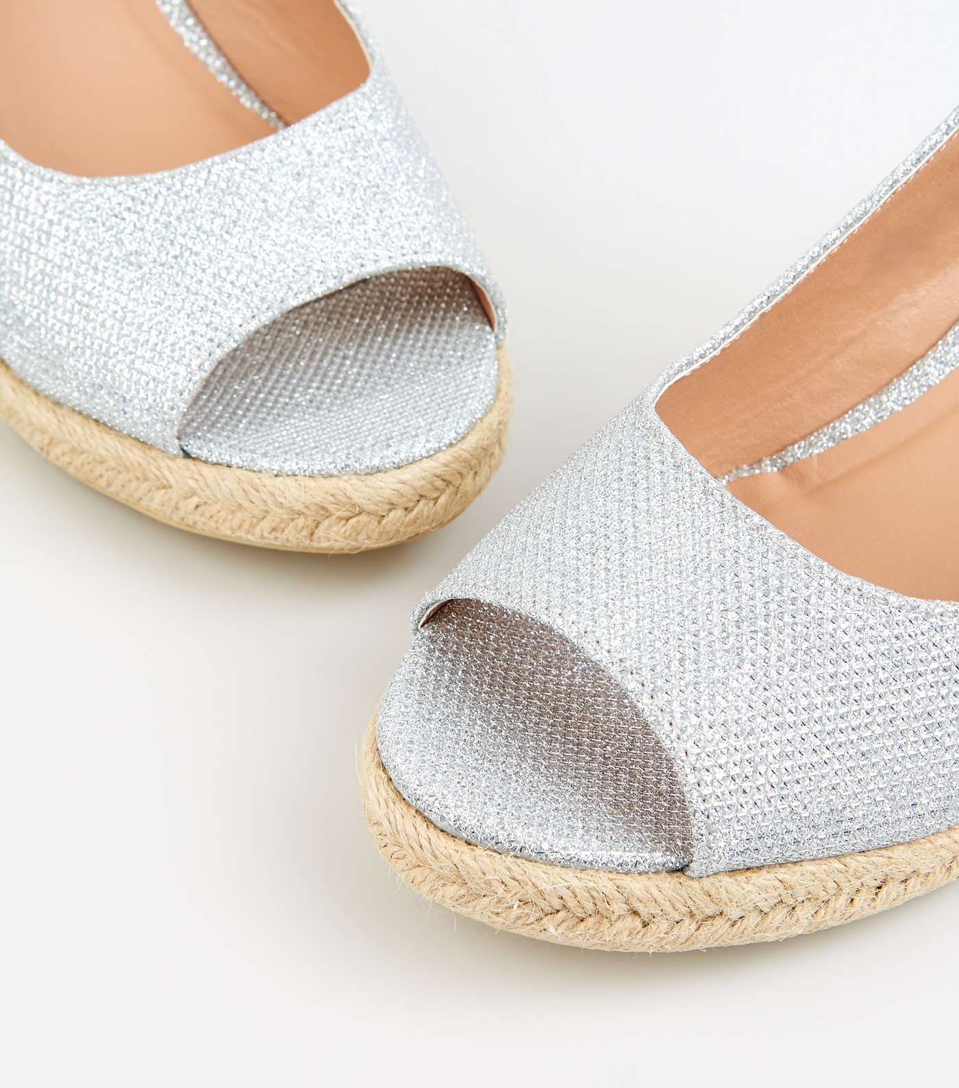 Wide Fit Silver Glitter Espadrille Wedges Image 3