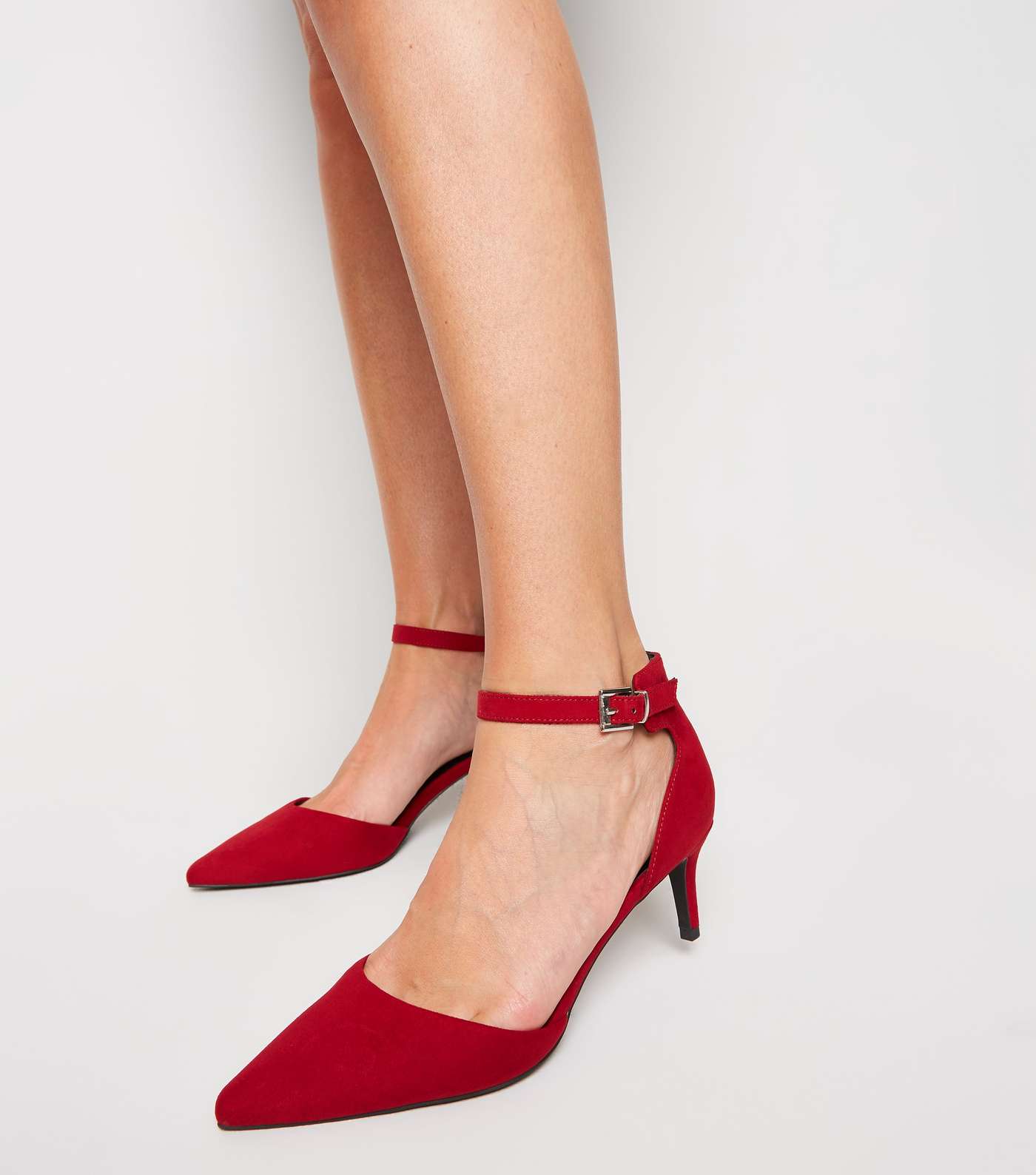 Red Suedette Pointed Kitten Heel Courts Image 2