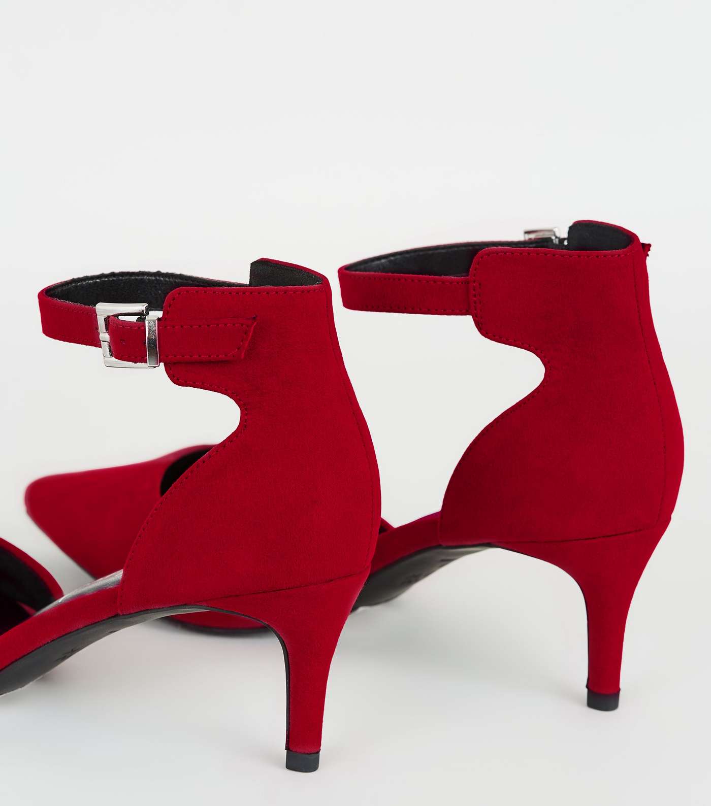 Red Suedette Pointed Kitten Heel Courts Image 4