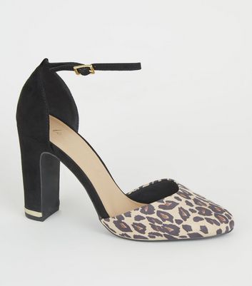 leopard print block heel court shoes