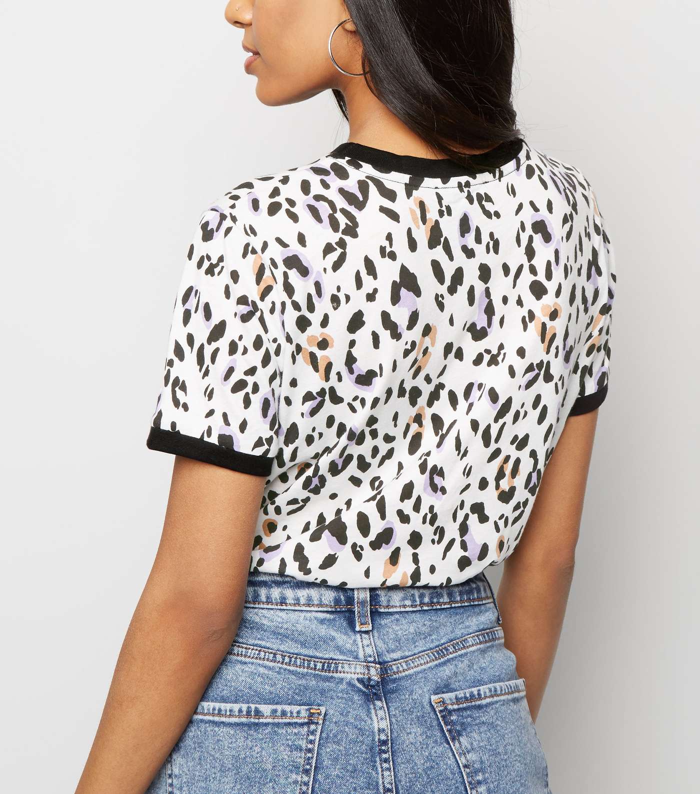 Petite White Leopard Print Ringer T-Shirt Image 5
