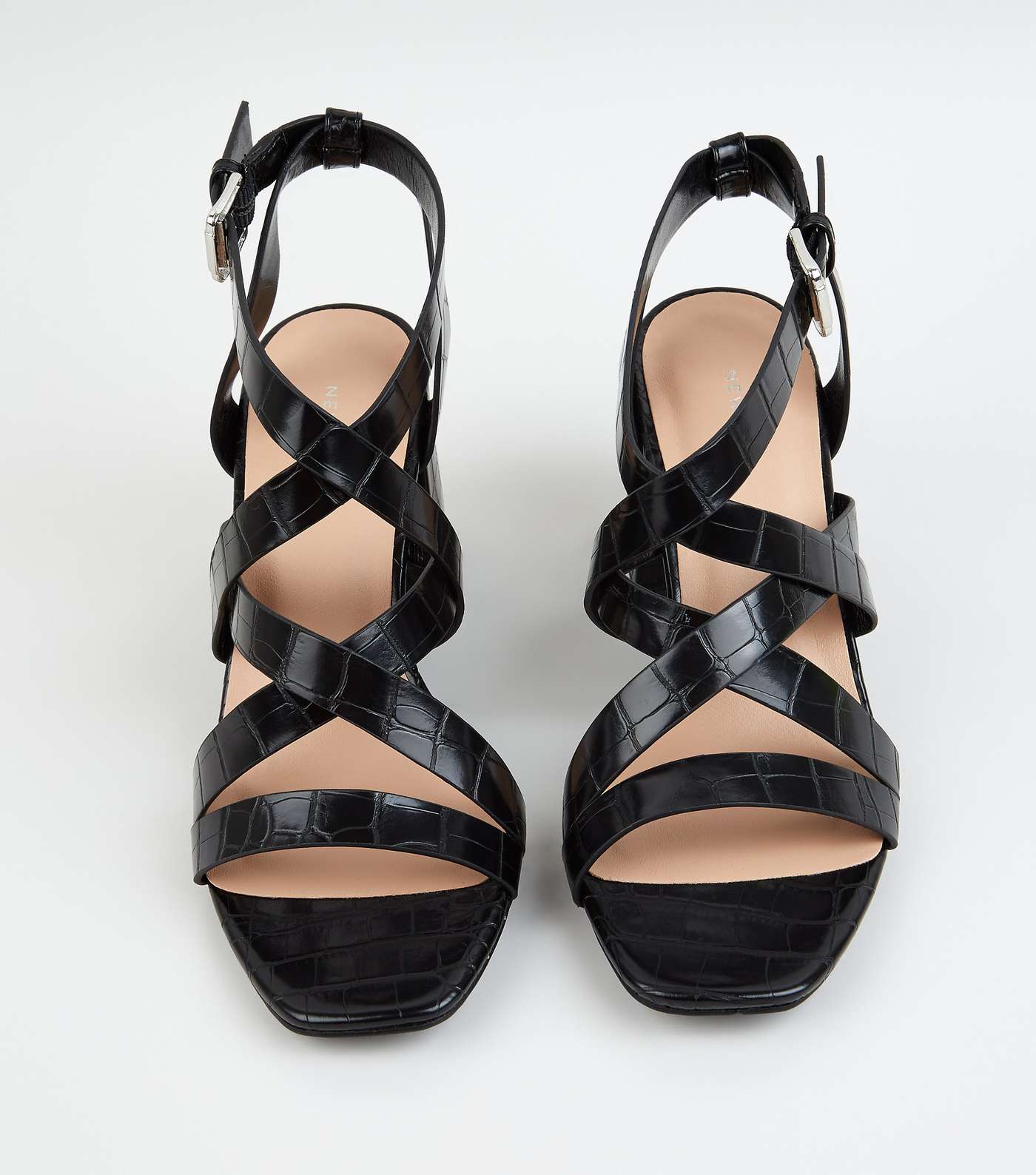 Black Faux Croc Strappy Sandals Image 4