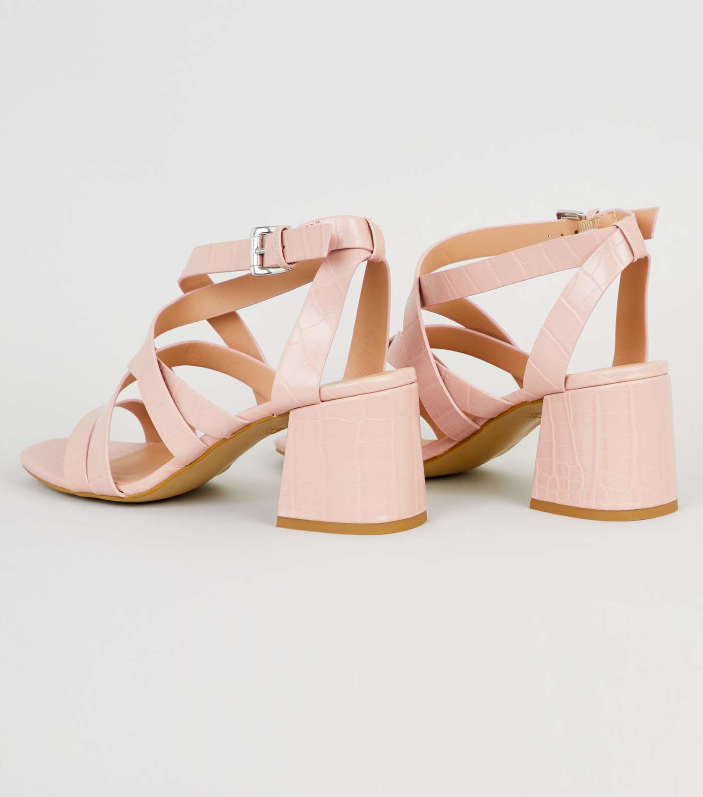 Pink Faux Croc Strappy Sandals Image 4