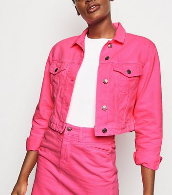 neon pink denim skirt