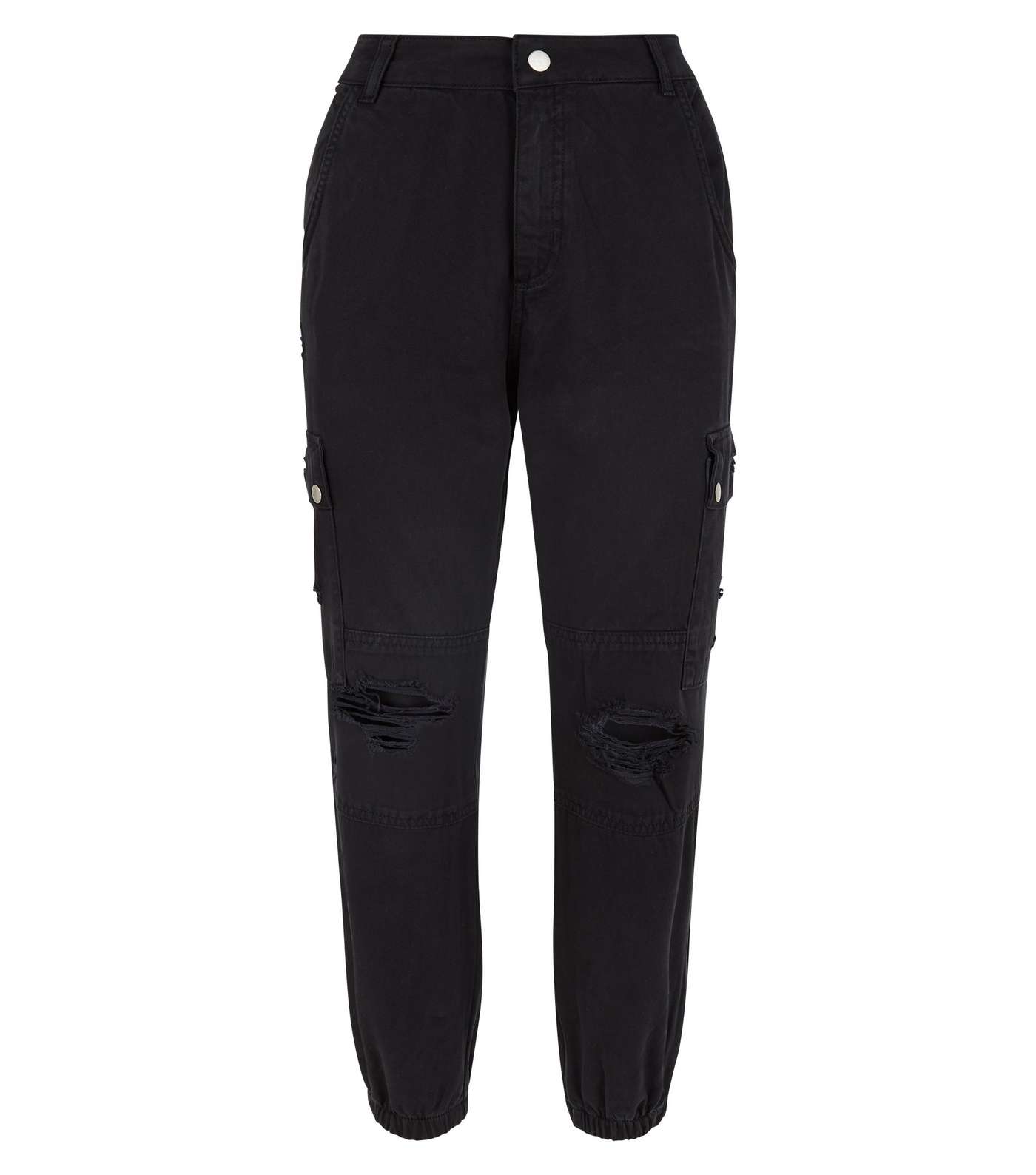 Petite Black Ripped Knee Utility Trousers Image 4