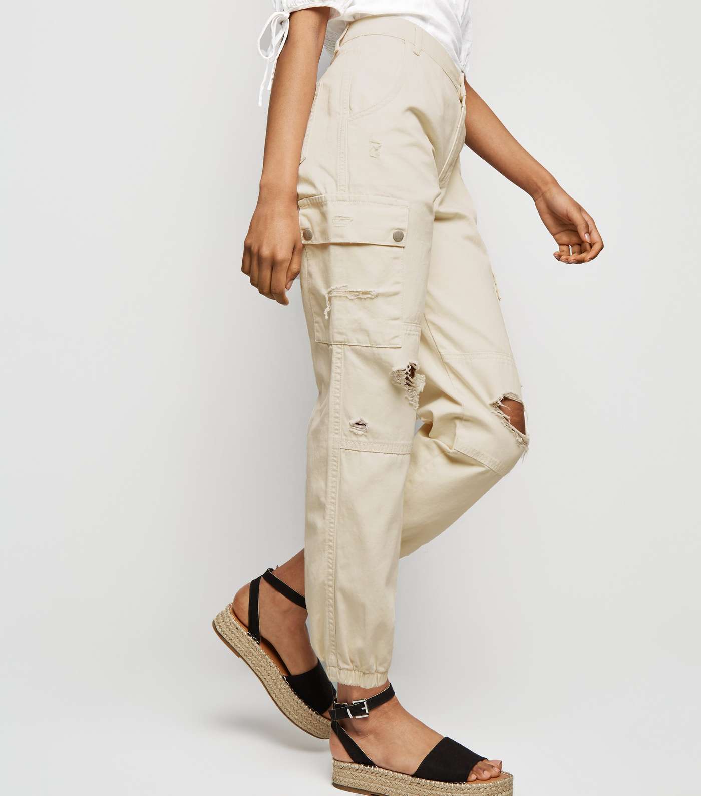 Petite Camel Ripped Knee Utility Trousers Image 5