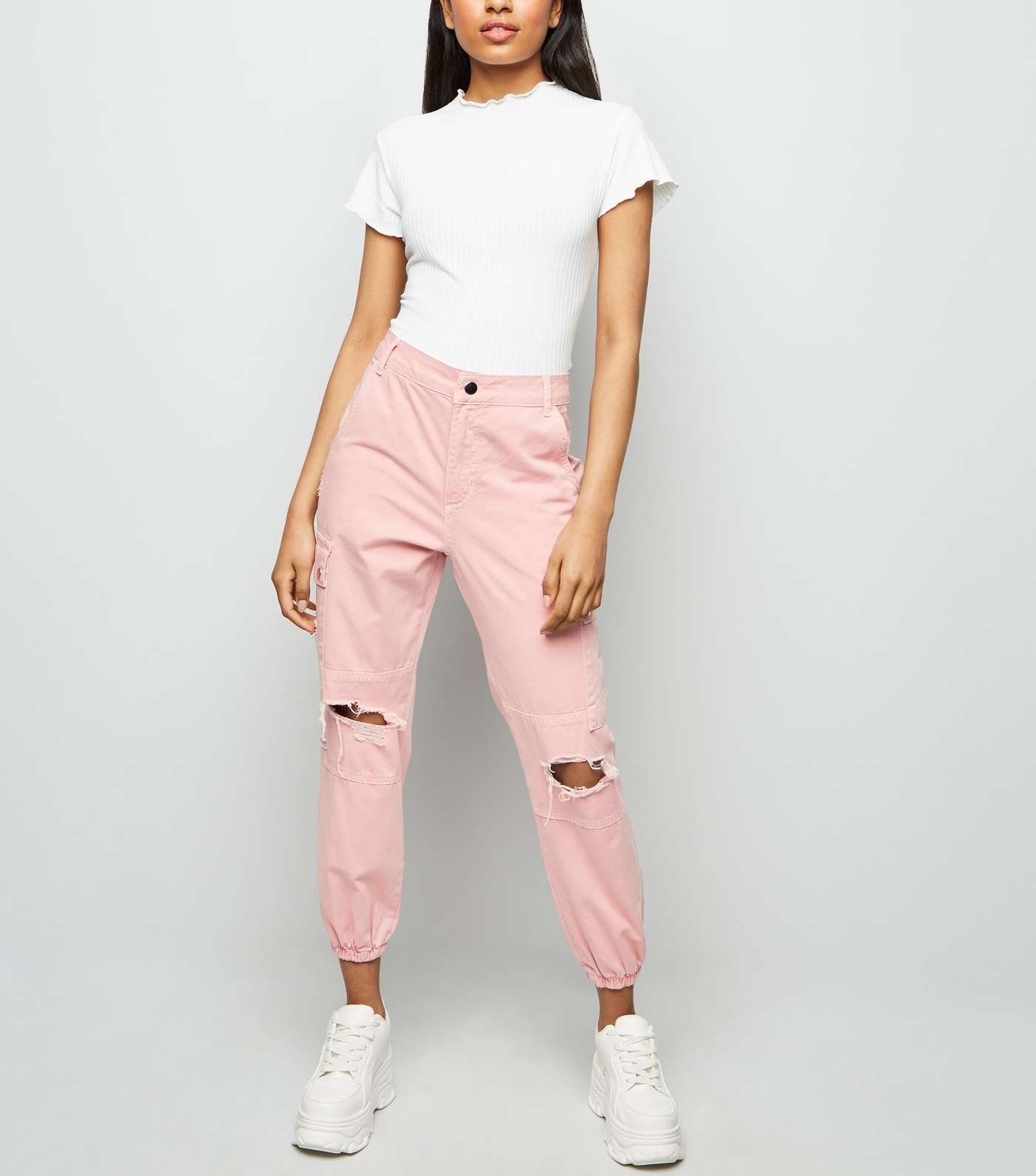 Petite Pink Ripped Knee Utility Trousers