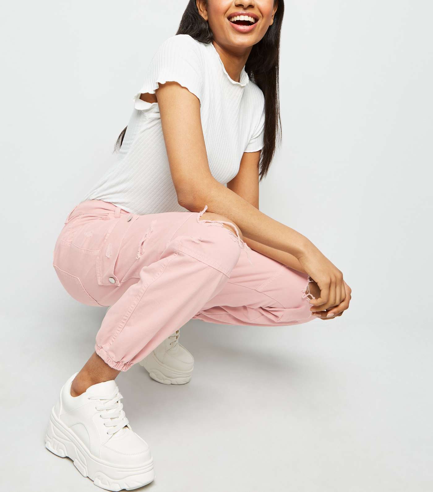 Petite Pink Ripped Knee Utility Trousers Image 5