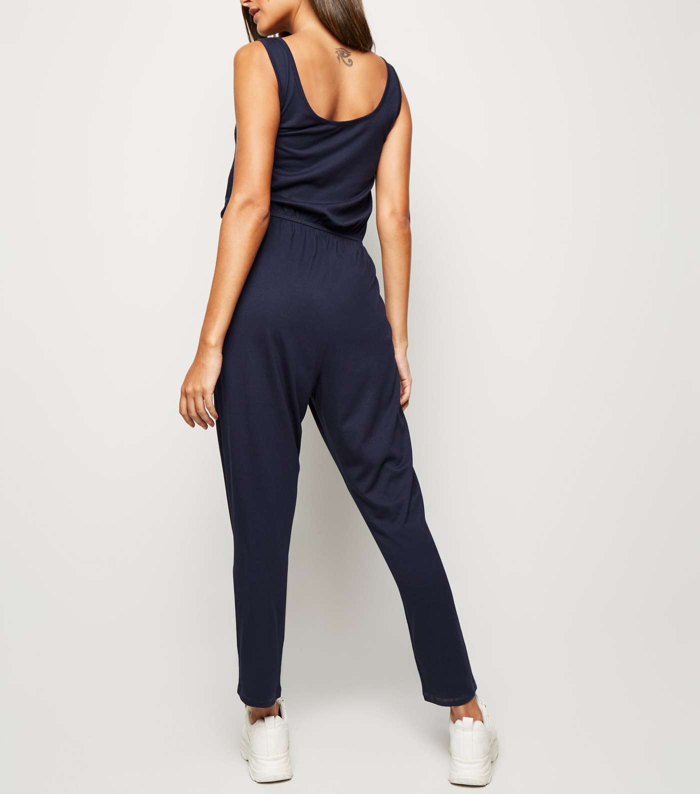 Navy Button Front Jersey Jumpsuit Image 3