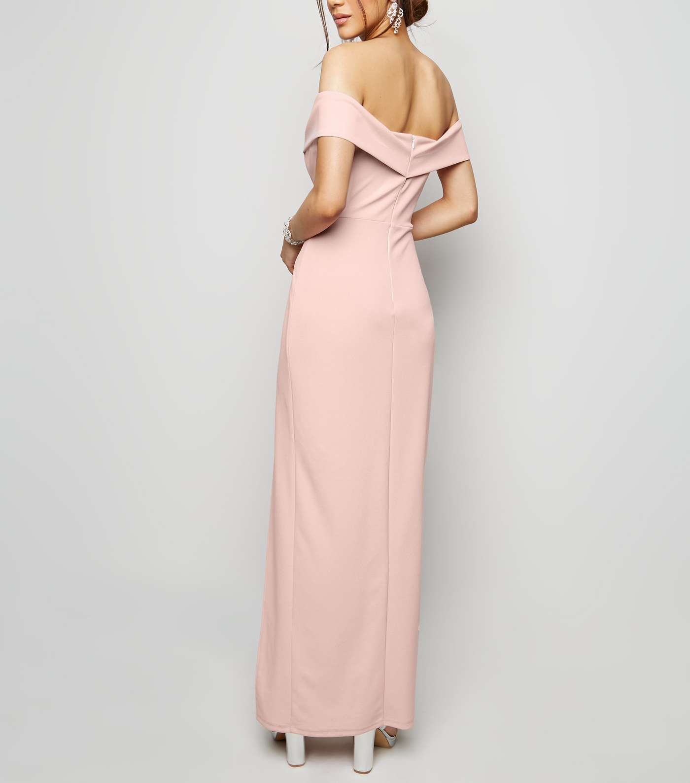 Pale Pink Side Split Bardot Maxi Dress Image 2